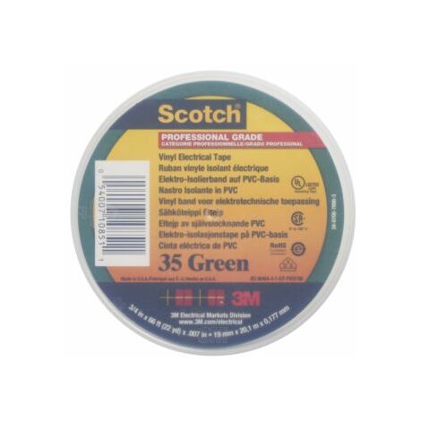 Ruban isolant 3M Scotch 35 en PVC Vert 20m x 19mm x 0.18mm ( Prix pour 1 )