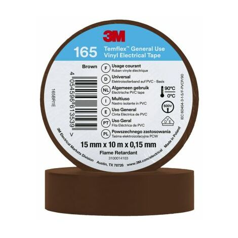 Ruban isolant 3M Temflex 165 en Vinyle Marron 10m x 15mm x 0.152mm ( Prix pour 1 )