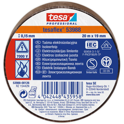 Ruban Isolant Approuvé Marron 20m x 19mm 53988 Tesa