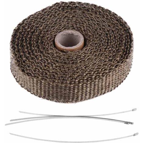 Ruban isolant auto - 5m de bande thermique échappement avec 4 attaches câble inox (marron)