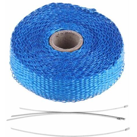 Ruban isolant pour voiture, 5 m, enveloppe thermique pour échappement, avec 4 attaches de câble en acier inoxydable, bleu.