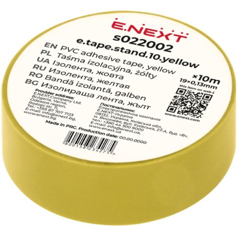 Ruban isolant PVC E.NEXT s022002 19 mm x 10 m jaune