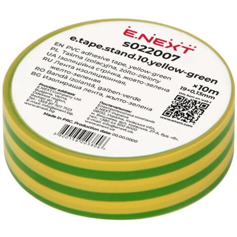 Ruban isolant PVC E.NEXT s022007 19 mm x 10 m jaune-vert
