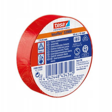 Ruban isolant rouge Tesa 10 mx 15 mm