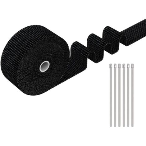 Ruban Isolant Thermique 10M x 5CM Haute Finition Bande Thermique pour Echappement avec Lot de 6 Colliers de Serrage Métallique (BLACK )