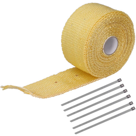 Ruban isolant thermique 5m fibre de verre acier allié avec 6 attaches câble acier pour tuyaux échappement voiture moto jaune