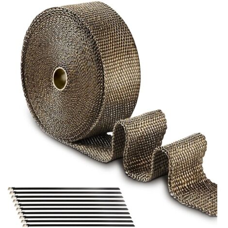 Ruban Isolant Thermique Bande Thermique pour Collecteur d'échappement de Moto 15m X 5cm Avec 10 serre-câbles en acier inoxydable pour Collecteurs d'Echappement Moto et Voiture