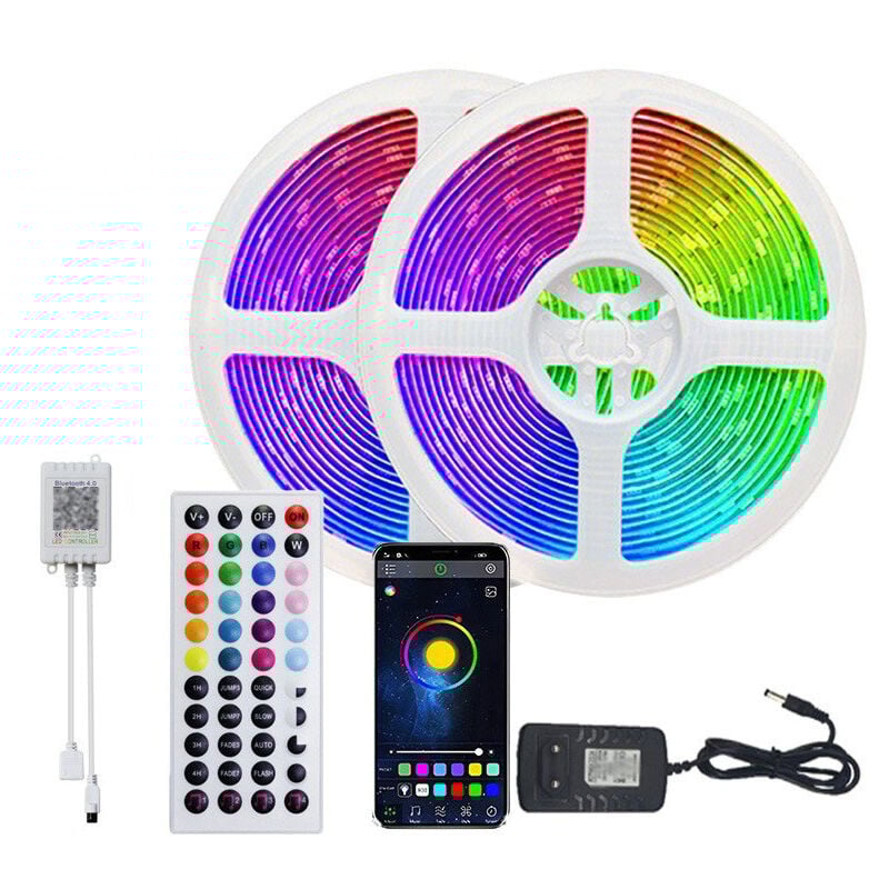 Ruban led 10M (1 x 10M), Bande Led rgb Lumière Led Multicolore, avec Télécommande 44 Touches App, Synchroniser avec Musique, pour Décoration, Bar,