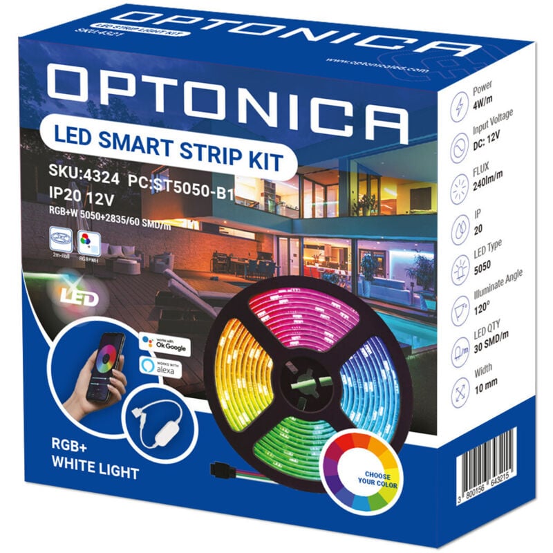 Ruban LED 12W DC12V 60 SMD/m longueur 2m - RGB + Blanc Naturel
