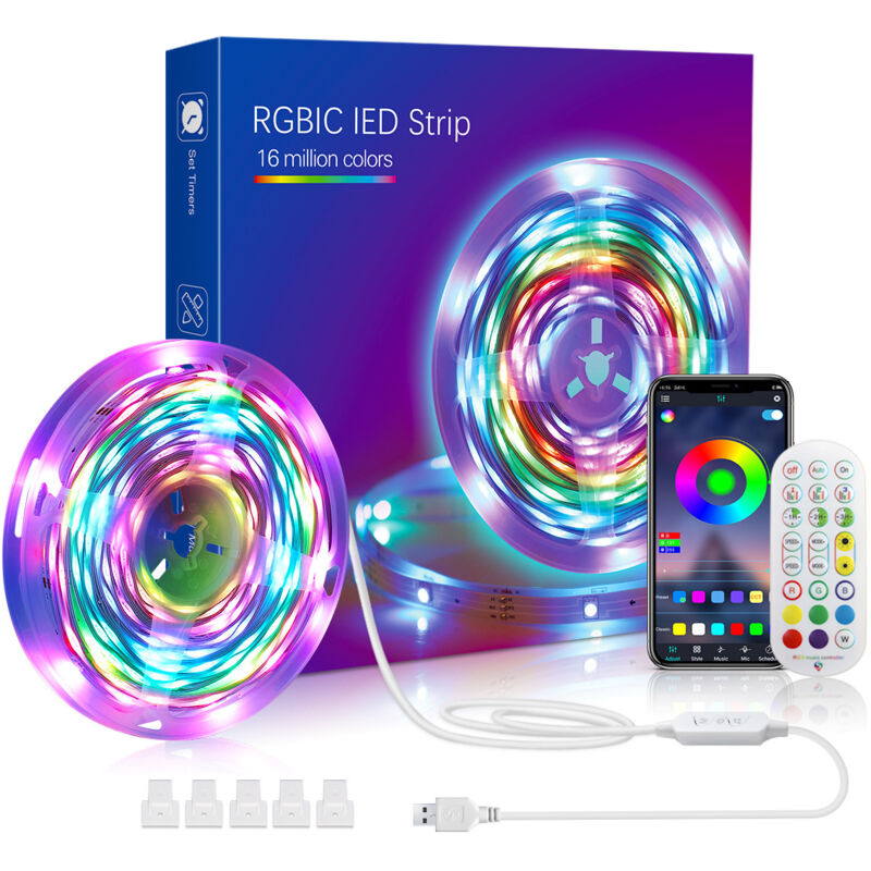 Ruban led 15M 210LED Bandes lumineuses à led usb Bandes lumineuses à led avec télécommande Lumières à changement de couleur rgbic Contrôle par