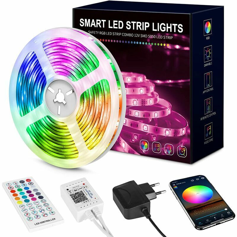 Ruban Led 15m, Led Chambre Multicolore Bande Led 5050 Rgb Lumiere Led, Bandeau Led avec TéLéCommande,Bluetooth App pour ContrôLer la Ruban Led en