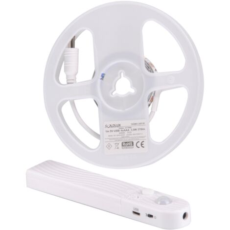 Ruban LED 1m à piles capteur PIR 4000K IP20 USB Polux
