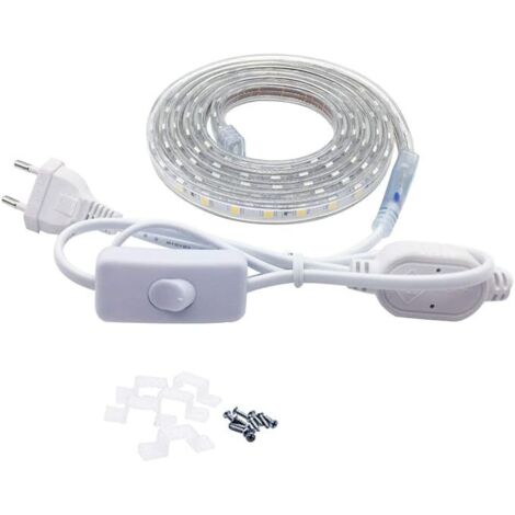 Ruban LED 2 Mètres avec Interrupteur 5050 IP67 étanche , Blanc Chaud