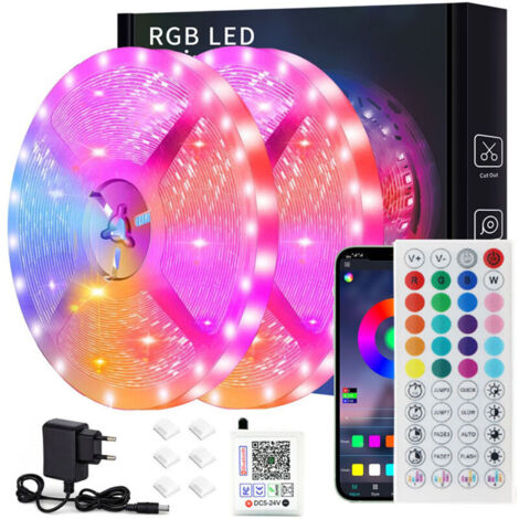 Ruban LED 20M (10mx2) Bleutooth Bande LED 5050 RGB, Contrôlé par APP du Smartphone et Télécommande, Synchroniser avec Rythme de Musique/Fonction de Minuterie, , Multicolore
