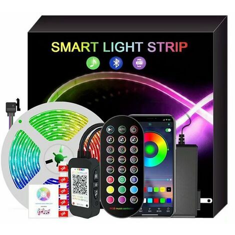 Ruban Led 20M, Bande Led 5050 RGB , Led Ruban Lumineuse Flexible Multicolore avec Télécommande 24 Touches，Utilisé pour la décoration de maison de chambre à coucher (1x20M)