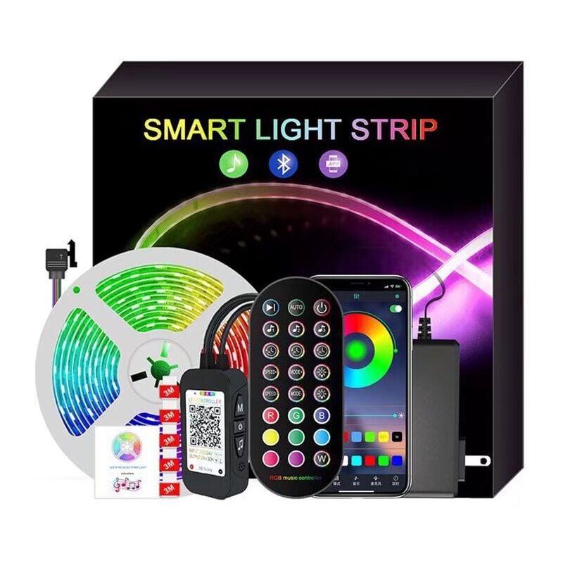 Ruban Led 20M, Bande Led 5050 rgb , Led Ruban Lumineuse Flexible Multicolore avec Télécommande 24 Touches,Utilisé pour la décoration de maison de
