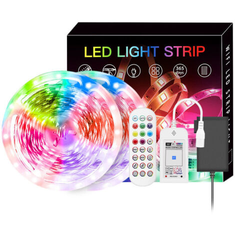 Ruban LED 20m, Bande LED RGB WiFi Fonctionnant , Contrôle App Intelligente, 64 Scènes, Synchronisation Musicale, Lumières LED DIY pour Chambre, Cuisine, Fête, Salon