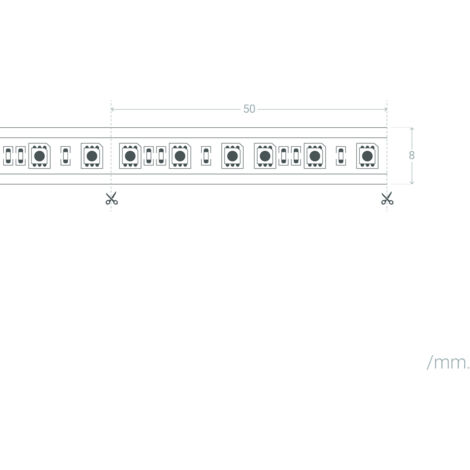 Ruban LED 24V DC 120LED/m 5m IP20 Largeur 8mm Coupe tous les 5cm