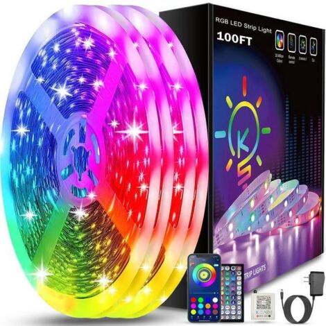Ruban Led 30m, Led Chambre Bluetooth, Bande Led Contrôlé par Télécommande APP, Guirlande Lumineuse Décoration Chambre Led Bureau