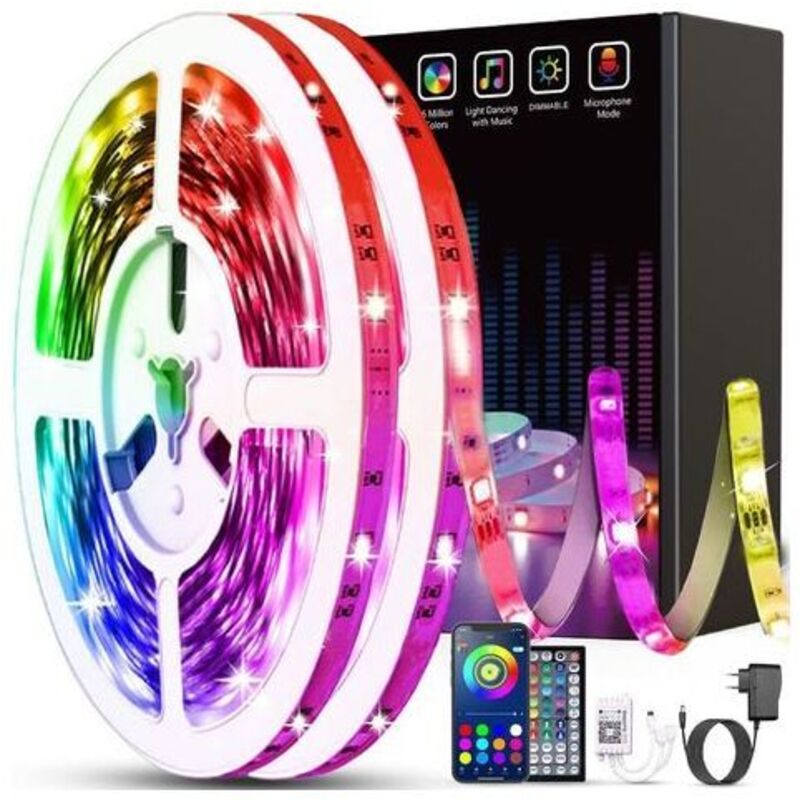 Ruban Led 30m, Led Chambre Bluetooth, Bande Led Contrôlé par Télécommande APP, Led pour Chambre [Classe énergétique A+]..DEBUNS