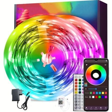 Ruban LED 30M multicolore – Dimmable avec télécommande et Bluetooth – Modes d'éclairage synchronisés – Pour décoration intérieure
