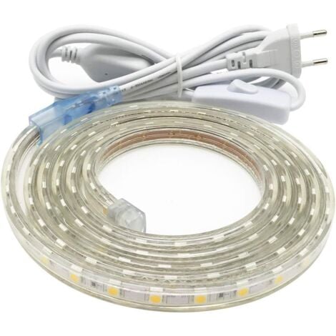 Ruban Led 3M, Très Lumineux Bandeau Led 220v avec Interrupteur,5050 IP65 Etanche, Blanc Chaud