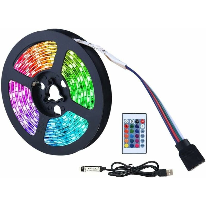 Ruban LED 4M, Bande LED Lumineuse USB Couleur Néon 120LEDS Et 16RGB, Télécommande à 24 Touches 4 Modes Dynamiques, Convient Au Rétroéclairage LED Du