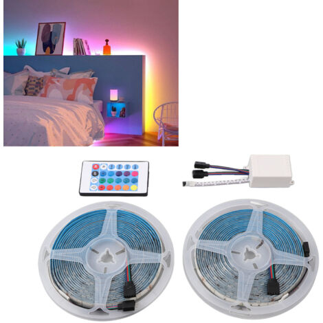 Ruban LED 5050 RGB 16.4ft / 5m 12V Imperméable avec Contrôle à Distance 24 Touches et 2 Bandes Lumineuses