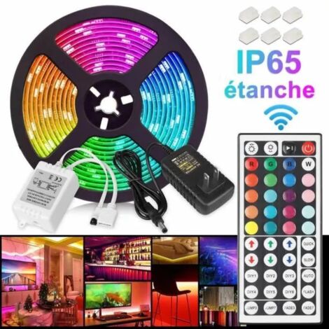 Ruban LED 5M 3528 RVB 300 - Lumières + Alimentation 12V 2A + télécommande IR 44touches IP65 Étanche