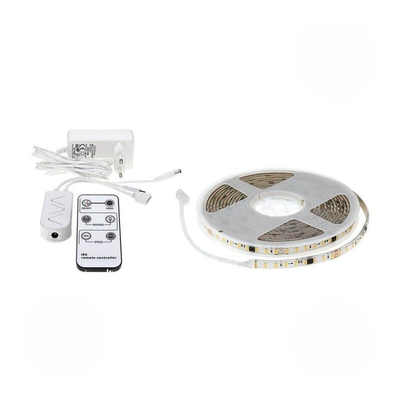 Ruban led 5M Effet Dynamique 126LED/m 12V IP65 + Télécommande et Transformateur - Blanc Chaud Silumen