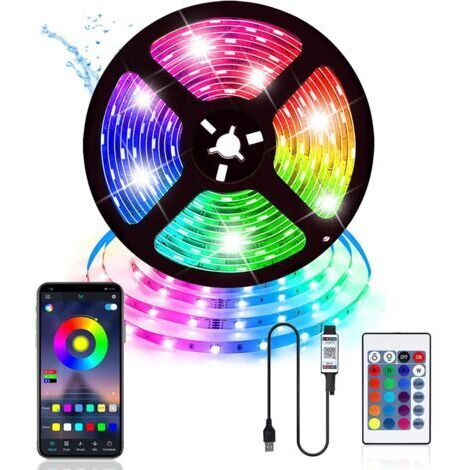Ruban LED 5m USB chambre bande leds decoration 5050 RGB Lumiere Bluetooth avec App Contrôle Ruban Auto-adhésif pour Chambre Maison Cuisine