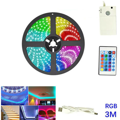 RUBAN LED AVEC CAPTEUR DE MOUVEMENT INFRAROUGE BATTERIE USB 3M RVB TE-B0453