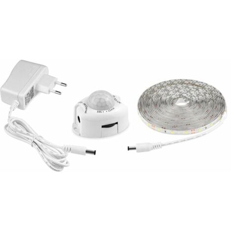 Ruban Led Avec Détecteur De Mouvements, Bande Led Flexible Autocollante,étanche IP65 Avec Alimentation 12V Barre Lumineuse Pour Chambres, Salons, Cuisines, Armoires Et Décoration (5M, blanc)