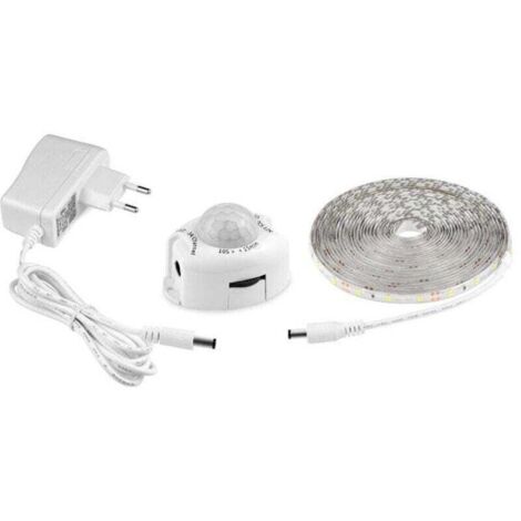 Ruban Led Avec Détecteur De Mouvements, Bande Led Flexible Autocollante,Étanche IP65 Avec Alimentation 12V Barre Lumineuse Pour Chambres, Salons, Cuisines, Armoires Et Décoration (5M, blanc),DEBUNS