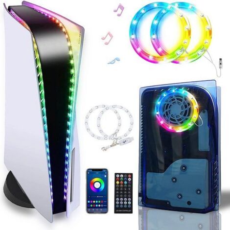 Ruban LED, Bande LED ,Bandes Lumineuses, bouton USB/télécommande/application, contrôleur PlayStation 5 8 couleurs (anneau lumineux fantôme, puce LED 5050 RVB pour bande LED RVB PS5), KINSI