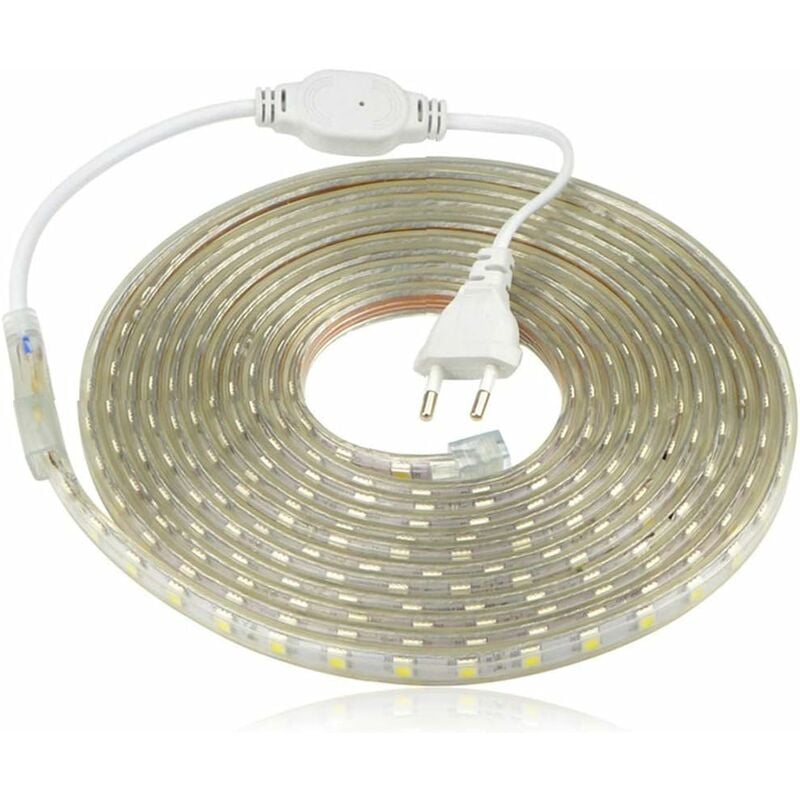 Ruban à led, Bande led Etanche, Lumineux Bandeau Led 220v, 5050 IP65 Etanche Bande Strip Led, Blanc chaud Largeur 8mm (4m)