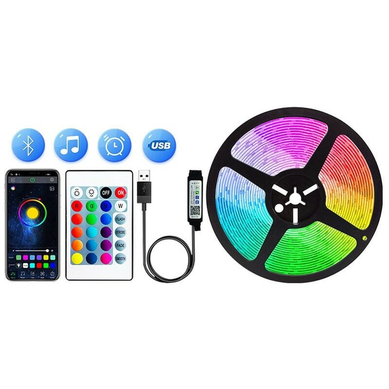 Ruban led, Bande led, led Stripe, Avec télécommande ir 24 touches, Bluetooth, 4m (18 lampes/mètre)