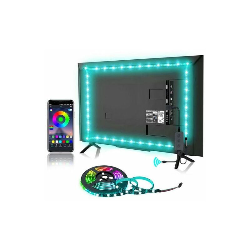Kinsi - Ruban led, Bande led, Rétroéclairage led pour téléviseur,Music Sync,RGB Bluetooth App,3 boutons, 1M