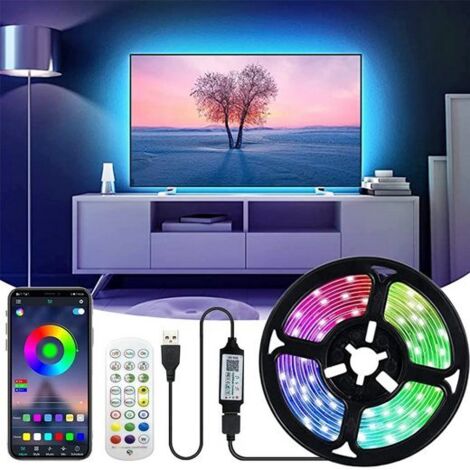 Ruban LED, Bandes Lumineuses, Rétroéclairage de la télévision, Bluetooth APP, Avec télécommande, Mode son/musique, IP20 Platine, 4M, KINSI