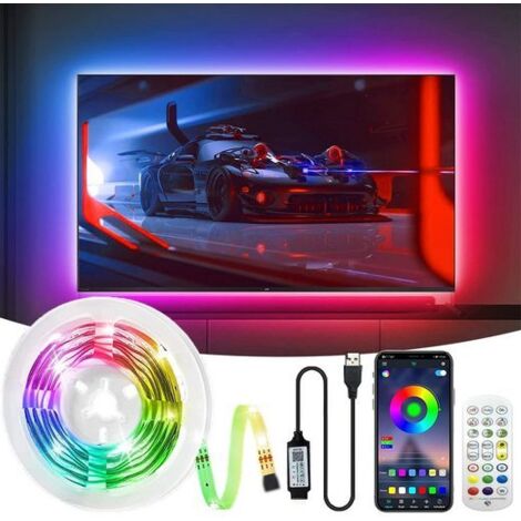 Ruban LED, Bandes Lumineuses, Rétroéclairage de la télévision, Bluetooth APP, Avec télécommande, Mode son/musique, IP65 résistant aux gouttes d'eau, étanche 3M, KINSI