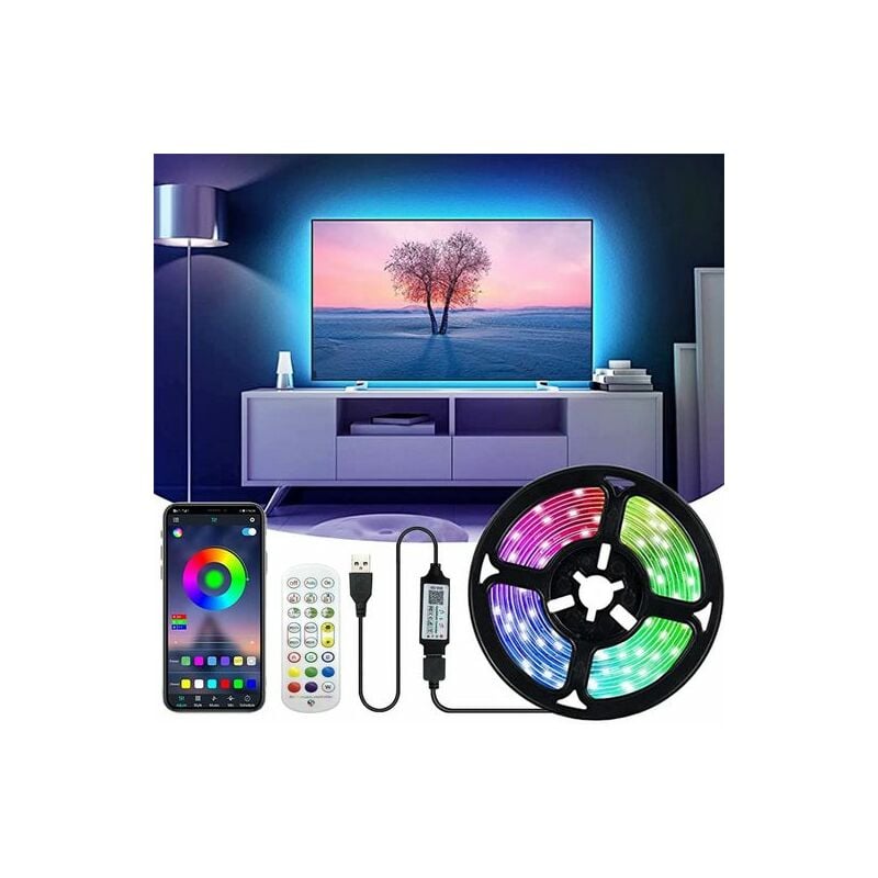 Ruban led, Bandes Lumineuses, Rétroéclairage de la télévision, Bluetooth app, Avec télécommande, Mode son/musique, IP20 Platine, 1M Kinsi