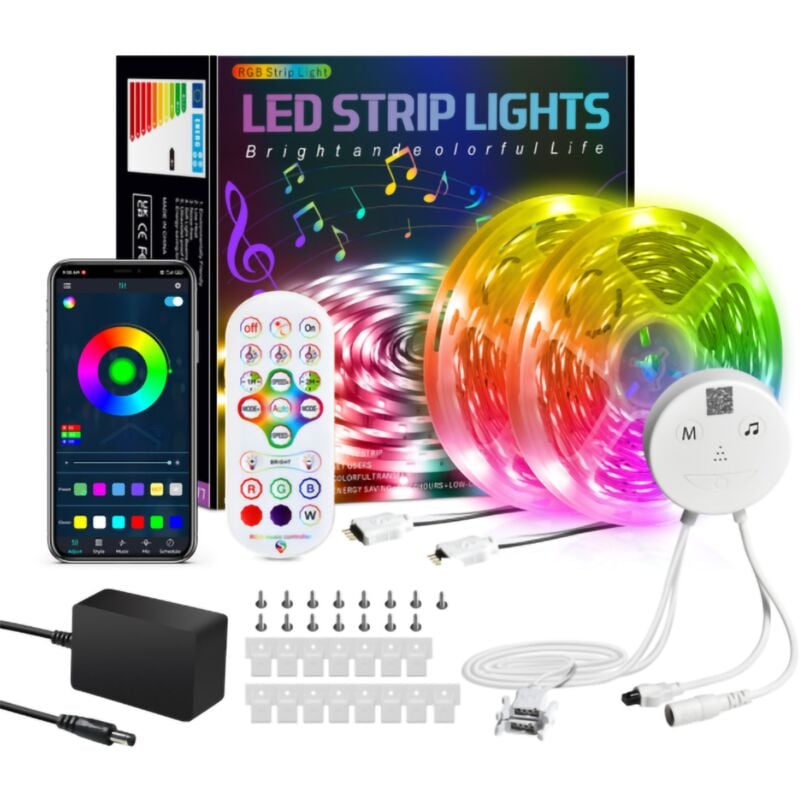 Ruban led Bleutooth,20M Bande led 360 LEDs 5050 rgb Étanche,Contrôlé par app du Smartphone, Synchroniser avec Rythme de Musique/Fonction de Minuterie