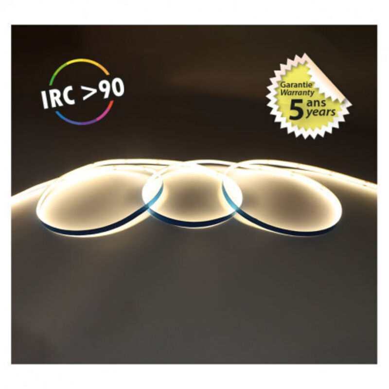 Miidex Lighting - Ruban led cob 9 watts /m - Blanc - Rouleau 5M 24V ® blanc-chaud-3000k - non-etanche-ip20 Miidex Lighting - Ruban led cob 9 watts /m - Blanc - Rouleau 5M 24V ® blanc-chaud-3000k - non-etanche-ip20