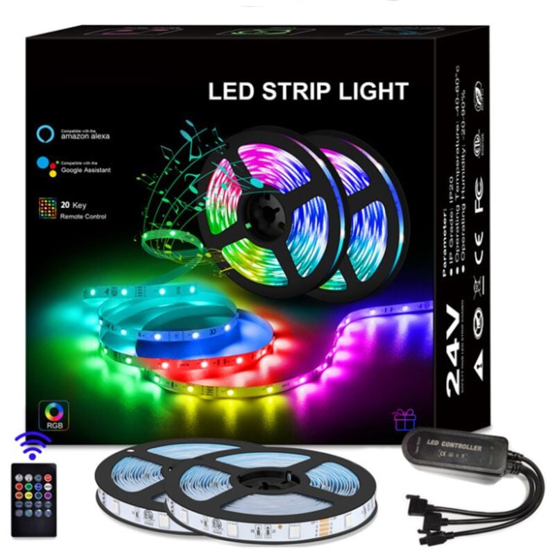 Linghhang - Ruban led connecté blanc dimmable 5m Smart led Stripe compatible avec bluetooth avec télécommande