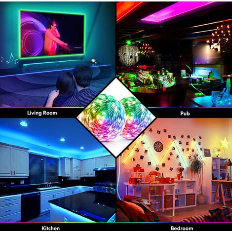 Ruban LED Contrôlé par APP, Bande LED 5050 RGB LED Lumineuse avec Télécommande, Synchroniser avec Rythme de Musique et Fonction de Minuterie, Led Ruban pour Chambre Maison Cuisine Fête