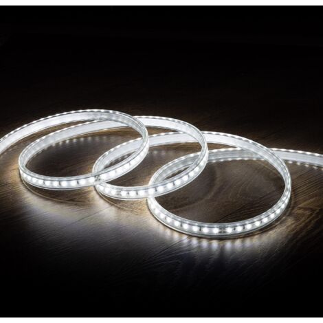 Ruban LED Dimmable 220V AC 100LED/m Blanc Froid IP67 sur Mesure Largeur 14mm Coupe tous les 25cm