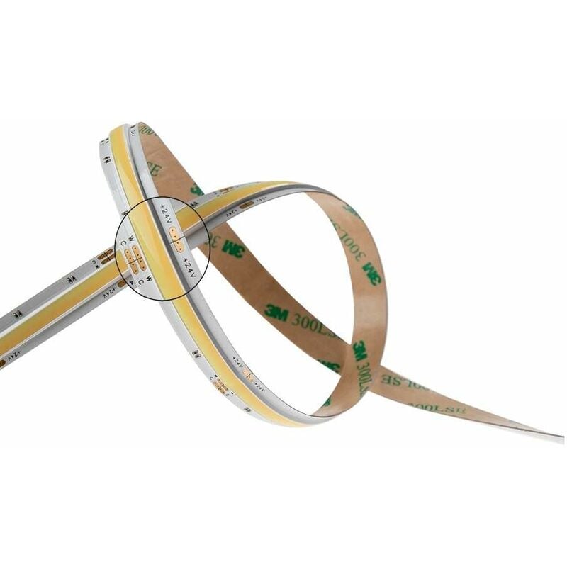 Ruban LED dimmable COB CCT haute luminosité 24V 22W/m 608LED/m effet ligne continue adhésif autocollant 3M Bande Bandeau Meuble Escalier Terrasse