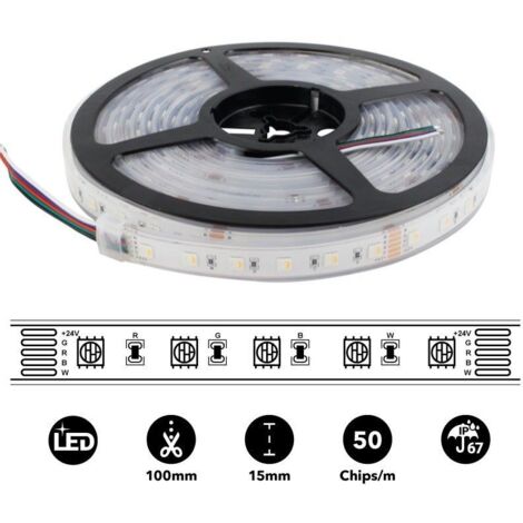 Ruban LED étanche RGBWW - 19W/m - 24V - 60 LED/M - IP67 - 5m