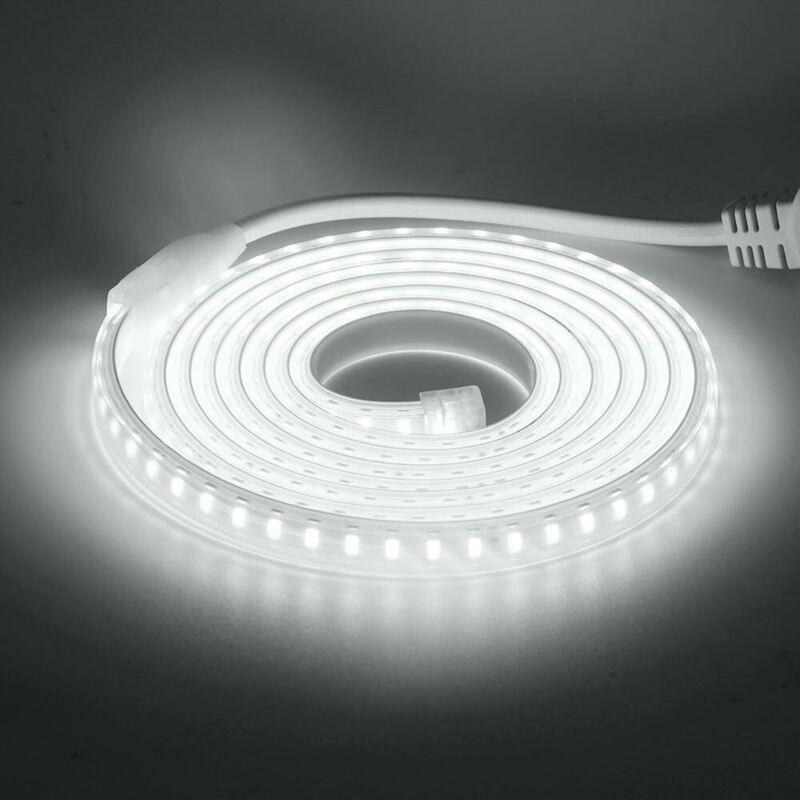 Ruban led, Lumière au led IP65 étanche 220V Bandeau flexible Ruban led Light Strip pour Escalier, Chambre, Cuisine Intérieur/Extérieur (Blanc, 5M)