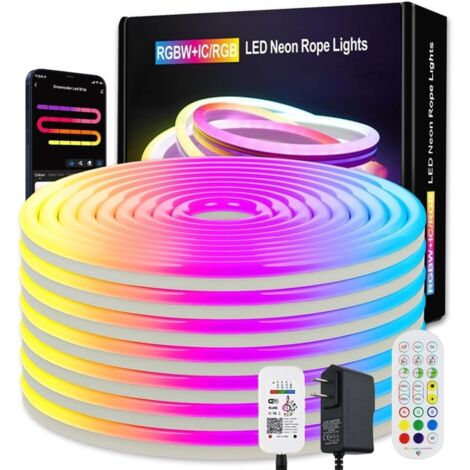 Ruban LED Néon 5M RGBIC, Bande avec Control wifi app imperméable RGB changement de couleur pour la décoration intérieure